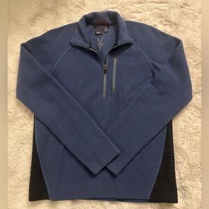 IBEX Men's Shak 1/4 Zip Jacket | Merino Wool Fleece Blue Pullover Size: Medium